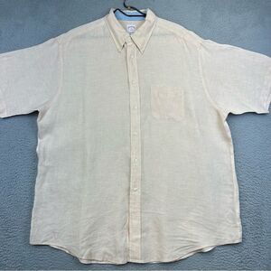 Brooks Brothers Linen Shirt Mens XL Orange Woven‎ Short Sleeve Button Up Beach